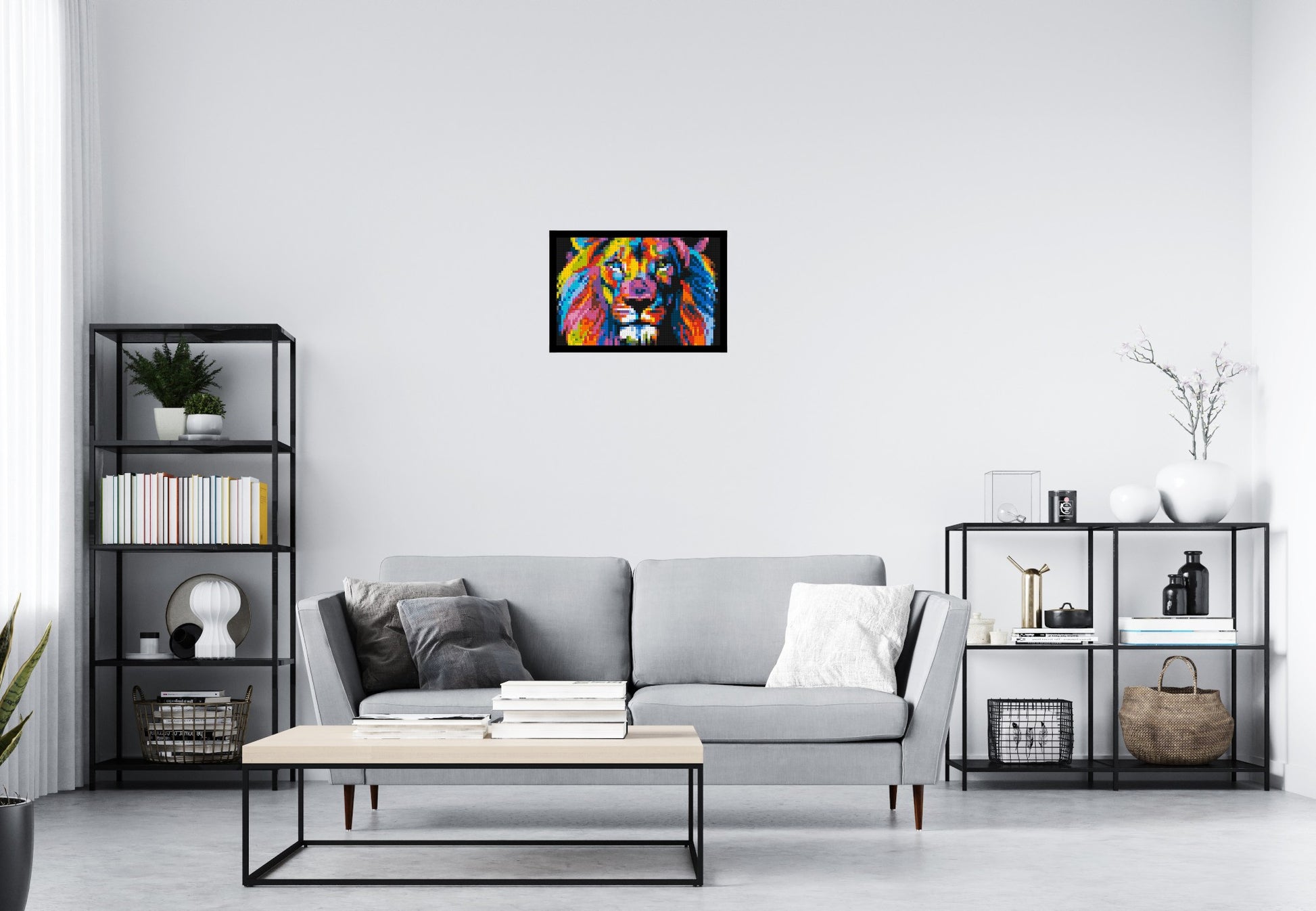 Lion Colourful Pop Art - Brick Art Mosaic Kit 3x2 scene with frame