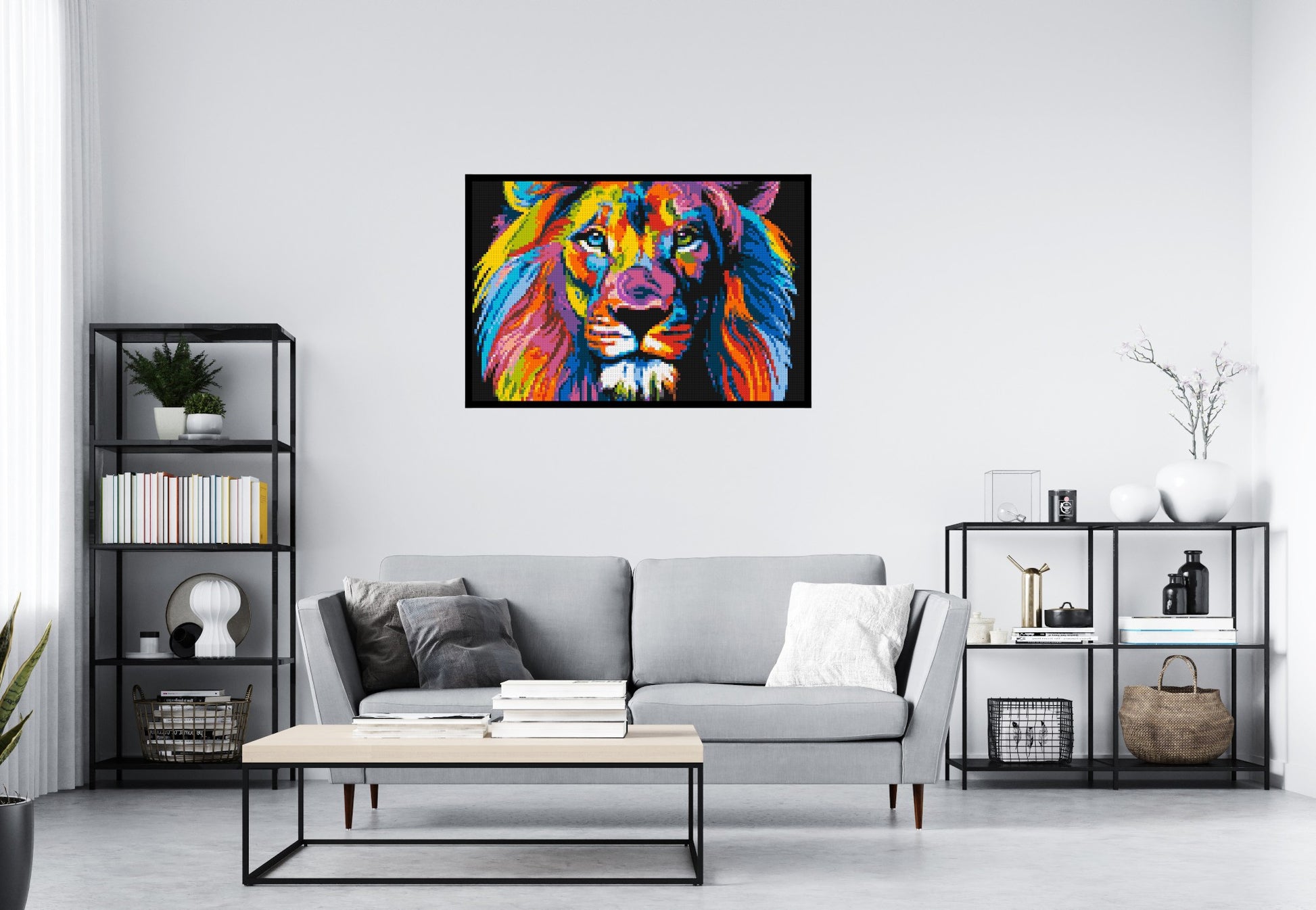 Lion Colourful Pop Art - Brick Art Mosaic Kit 6x4 scene with frame