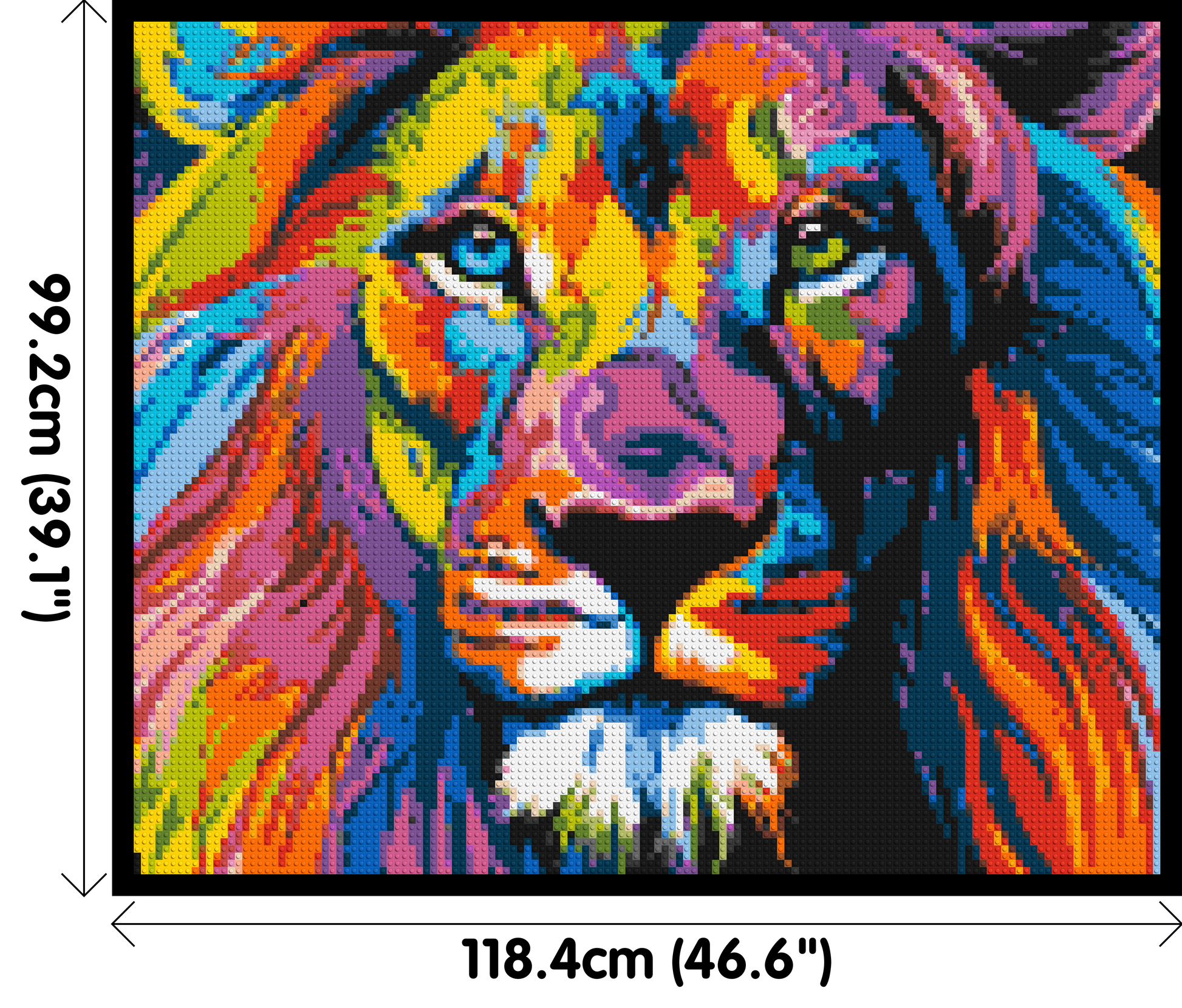 Lion Colourful Pop Art - Brick Art Mosaic Kit 6x5 dimensions with frame