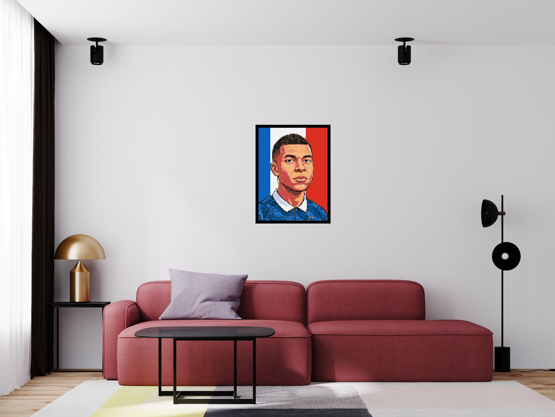 Kylian Mbappé Caricature - Brick Art Mosaic Kit 3x4 scene with frame