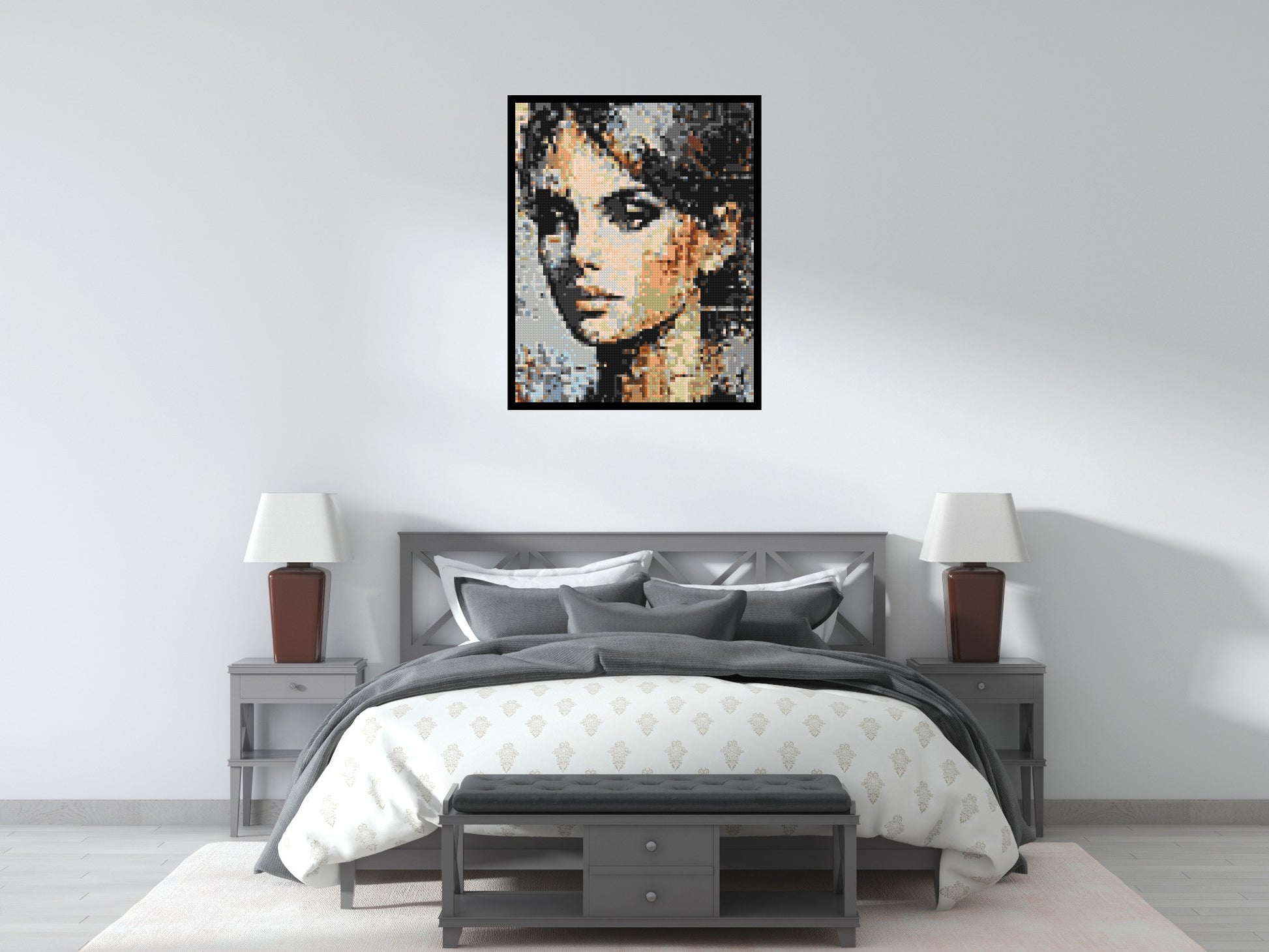 Moon – A Whisper of Silver Light by Joséphine Machalani - Brick Art Mosaic Kit 4x5 scene with frame
