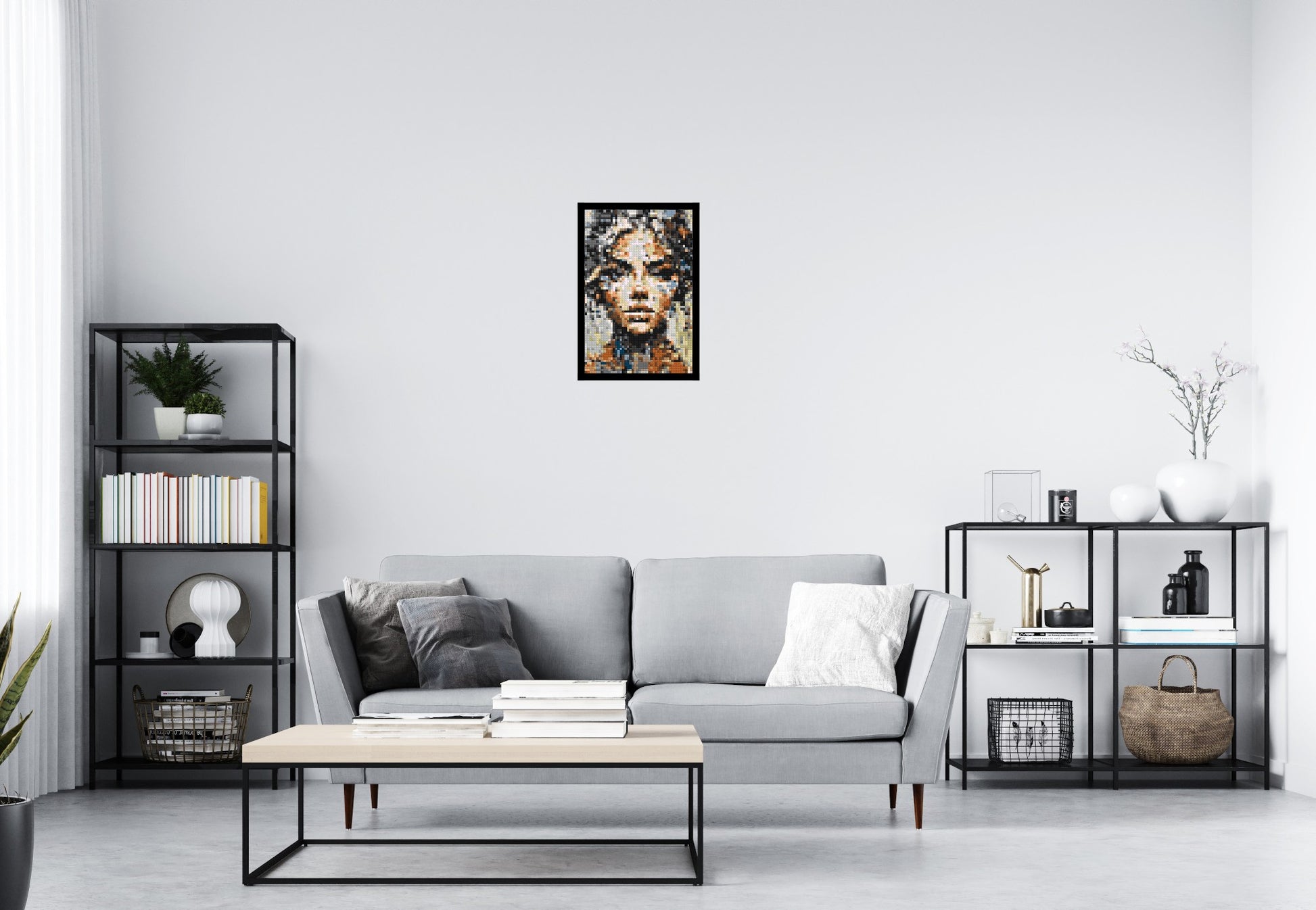 Pixel – A Face Built From Fragments by Joséphine Machalani - Brick Art Mosaic Kit 2x3 scene with frame