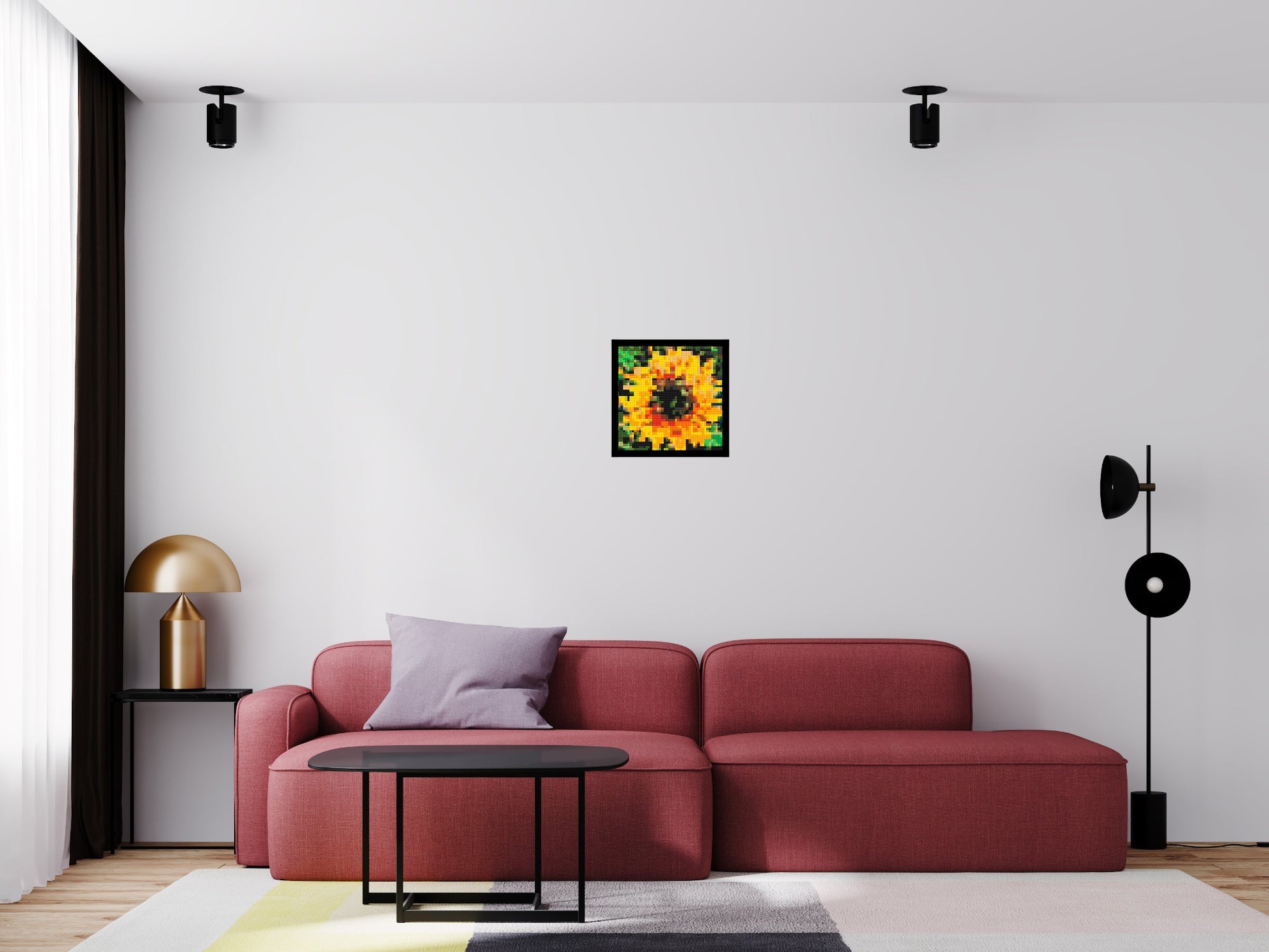 Sunflower – A Bloom of Warm Light by Joséphine Machalani - Brick Art Mosaic Kit 2x2 scene with frame