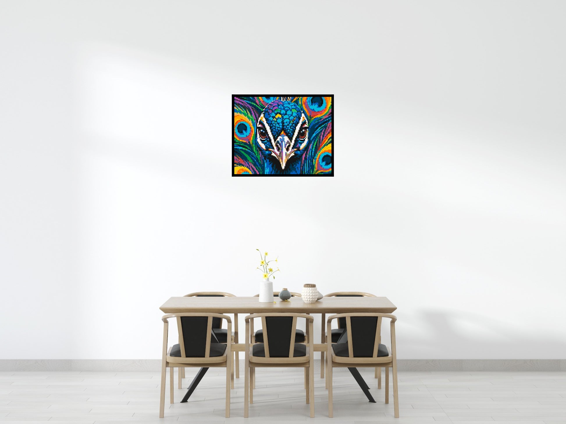 Vibrant Peacock Pop Art - Brick Art Mosaic Kit 5x4 scene with frame