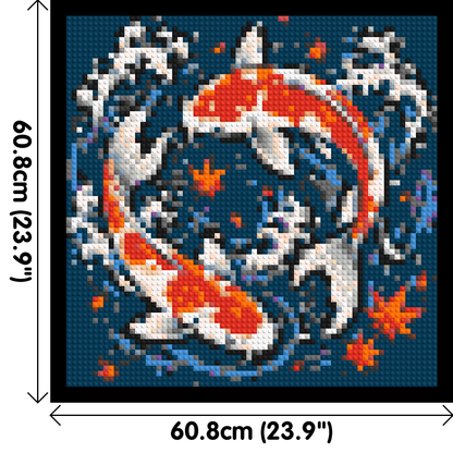 Japanese Ukiyo-e Style Swimming Koi Fish Yin Yang - Brick Art Mosaic Kit 3x3 large