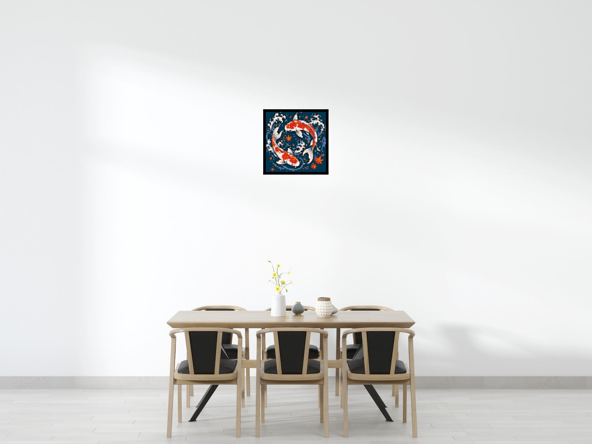 Japanese Ukiyo-e Style Swimming Koi Fish Yin Yang - Brick Art Mosaic Kit 3x3 scene with frame