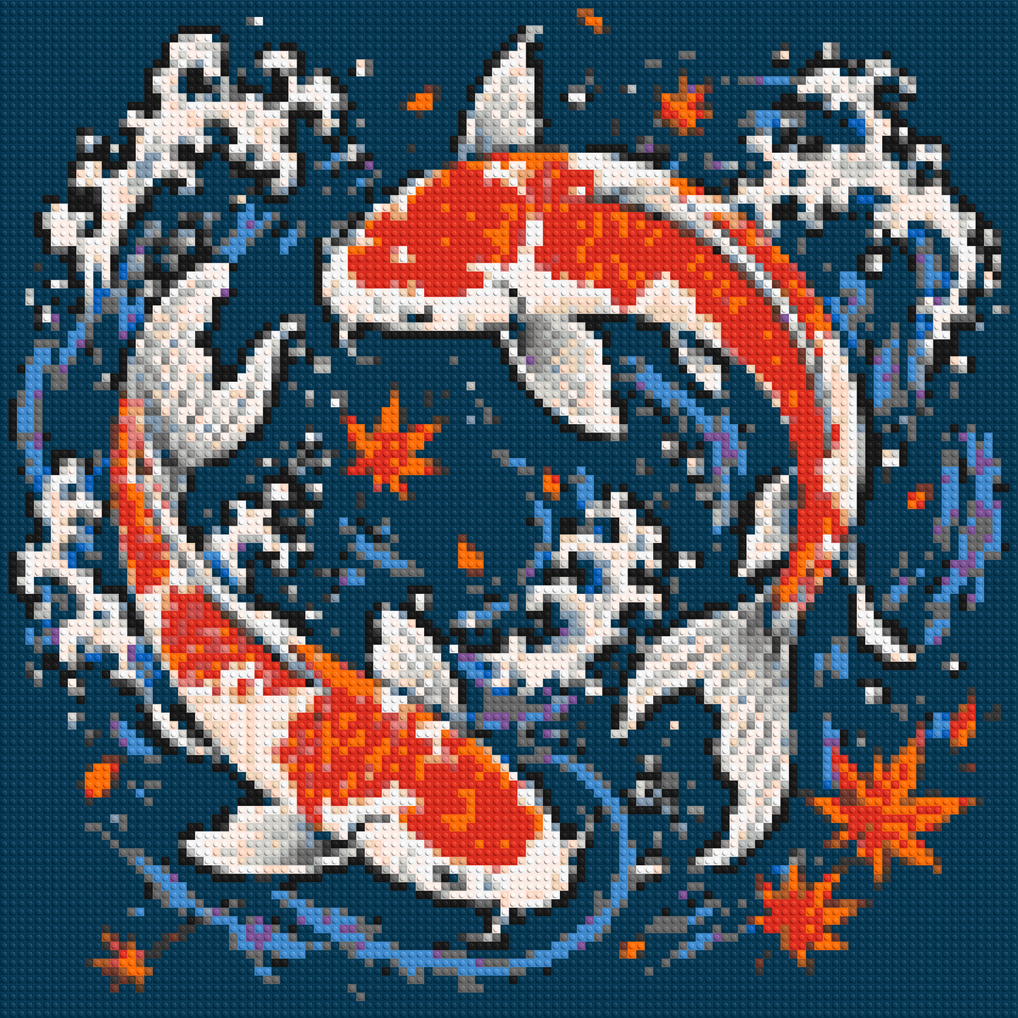 Japanese Ukiyo-e Style Swimming Koi Fish Yin Yang - Brick Art Mosaic Kit 5x5 large