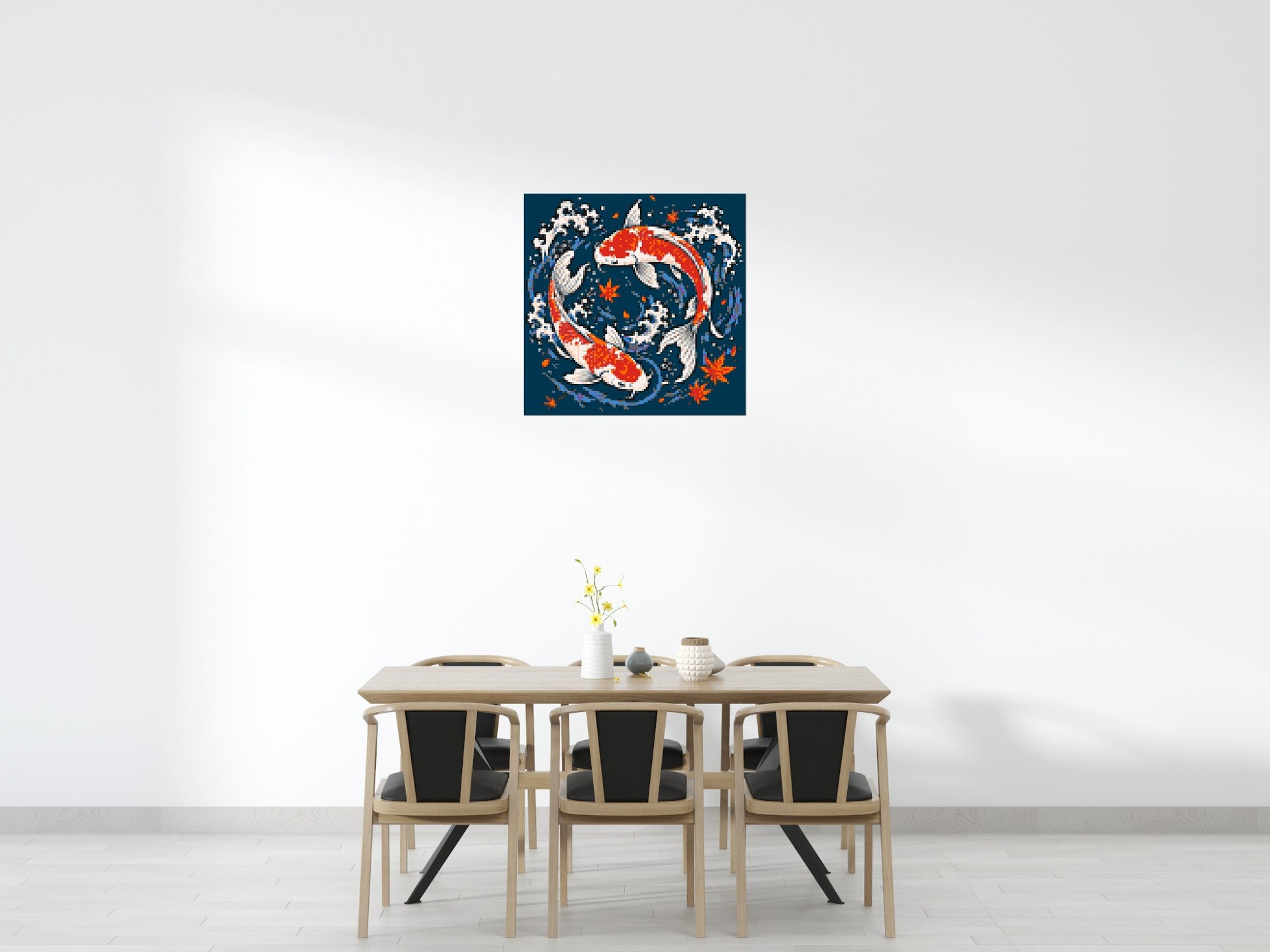 Japanese Ukiyo-e Style Swimming Koi Fish Yin Yang - Brick Art Mosaic Kit 5x5 scene