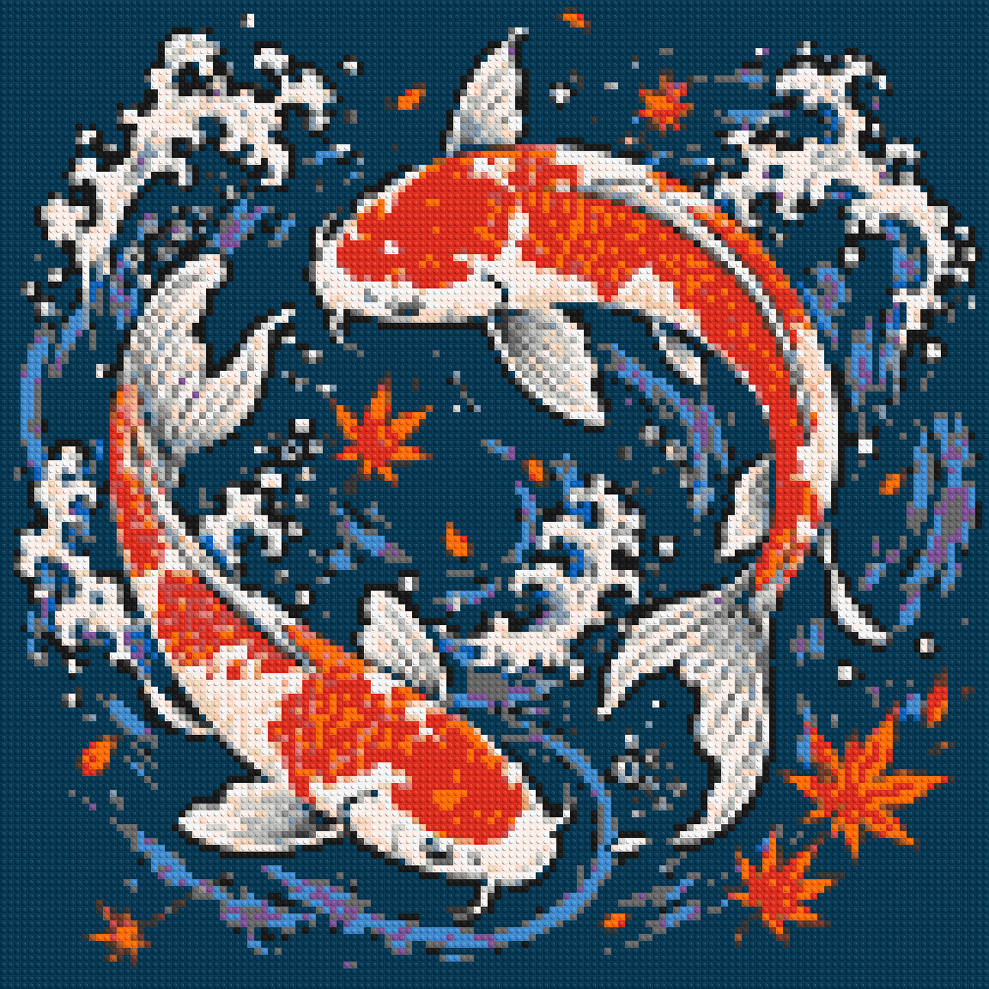 Japanese Ukiyo-e Style Swimming Koi Fish Yin Yang - Brick Art Mosaic Kit 6x6 large