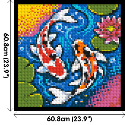 Vibrant Pond Koi Fish with Pink Lotus Blossom - Brick Art Mosaic Kit 3x3 large