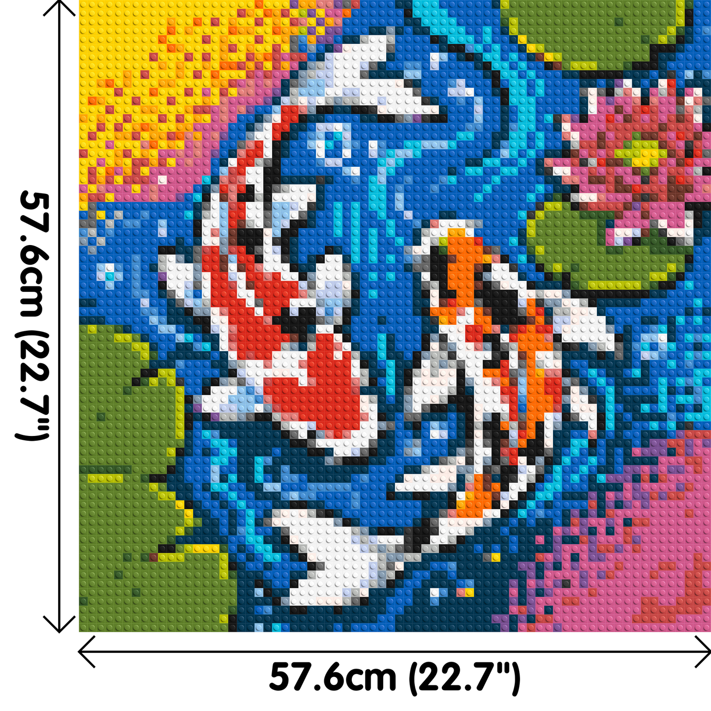 Vibrant Pond Koi Fish with Pink Lotus Blossom - Brick Art Mosaic Kit 3x3 large