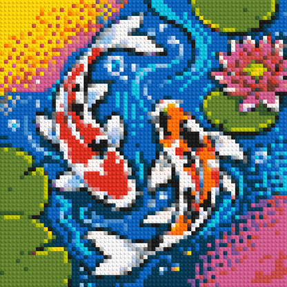Vibrant Pond Koi Fish with Pink Lotus Blossom - Brick Art Mosaic Kit 3x3 large