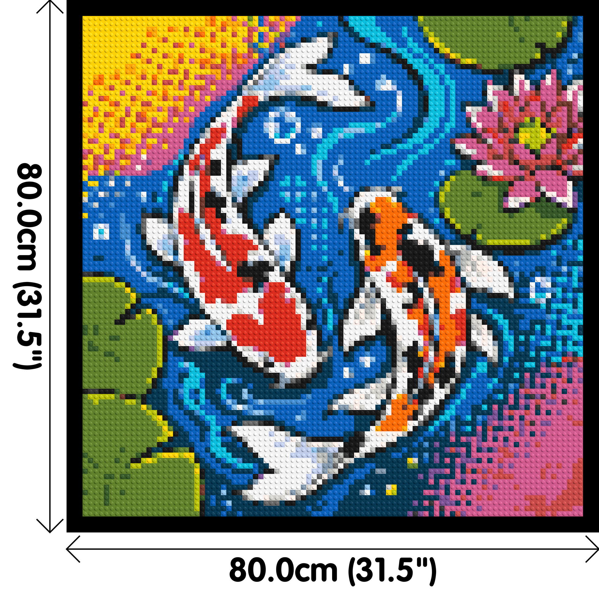 Vibrant Pond Koi Fish with Pink Lotus Blossom - Brick Art Mosaic Kit 4x4 dimensions with frame