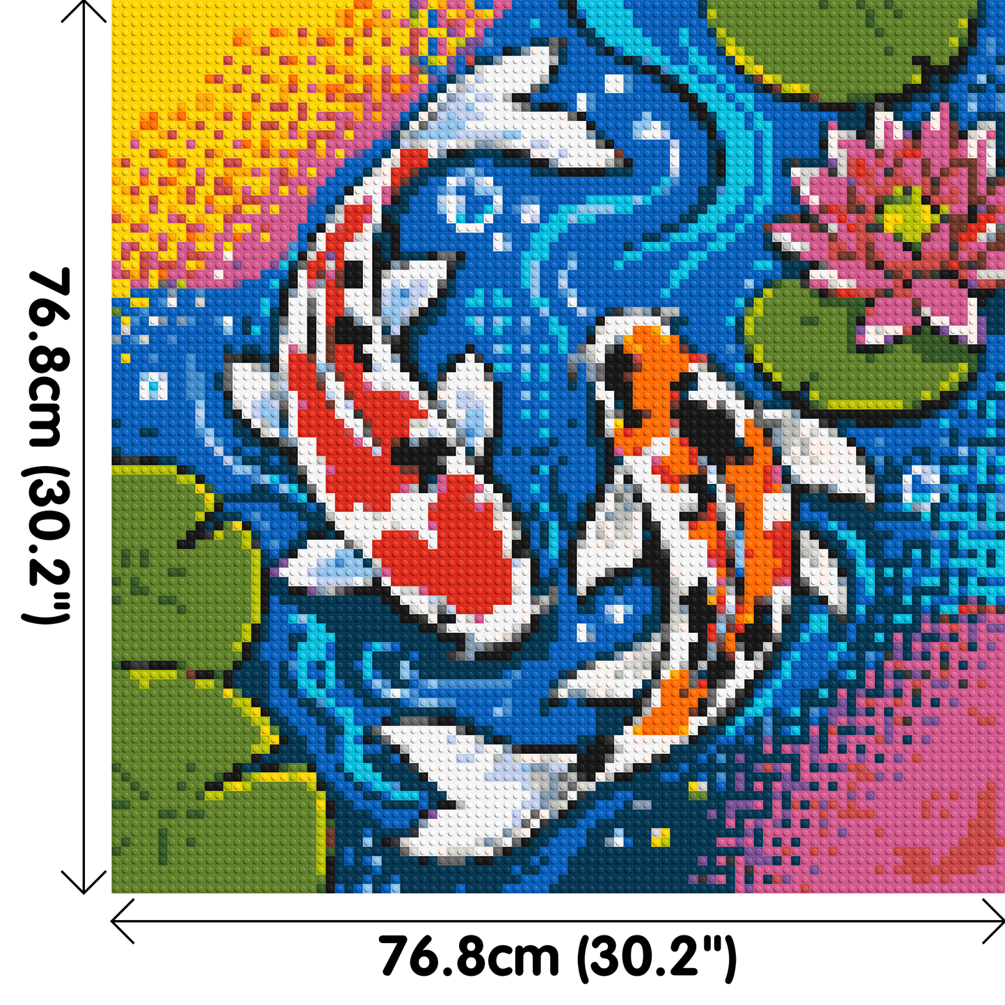 Vibrant Pond Koi Fish with Pink Lotus Blossom - Brick Art Mosaic Kit 4x4 large