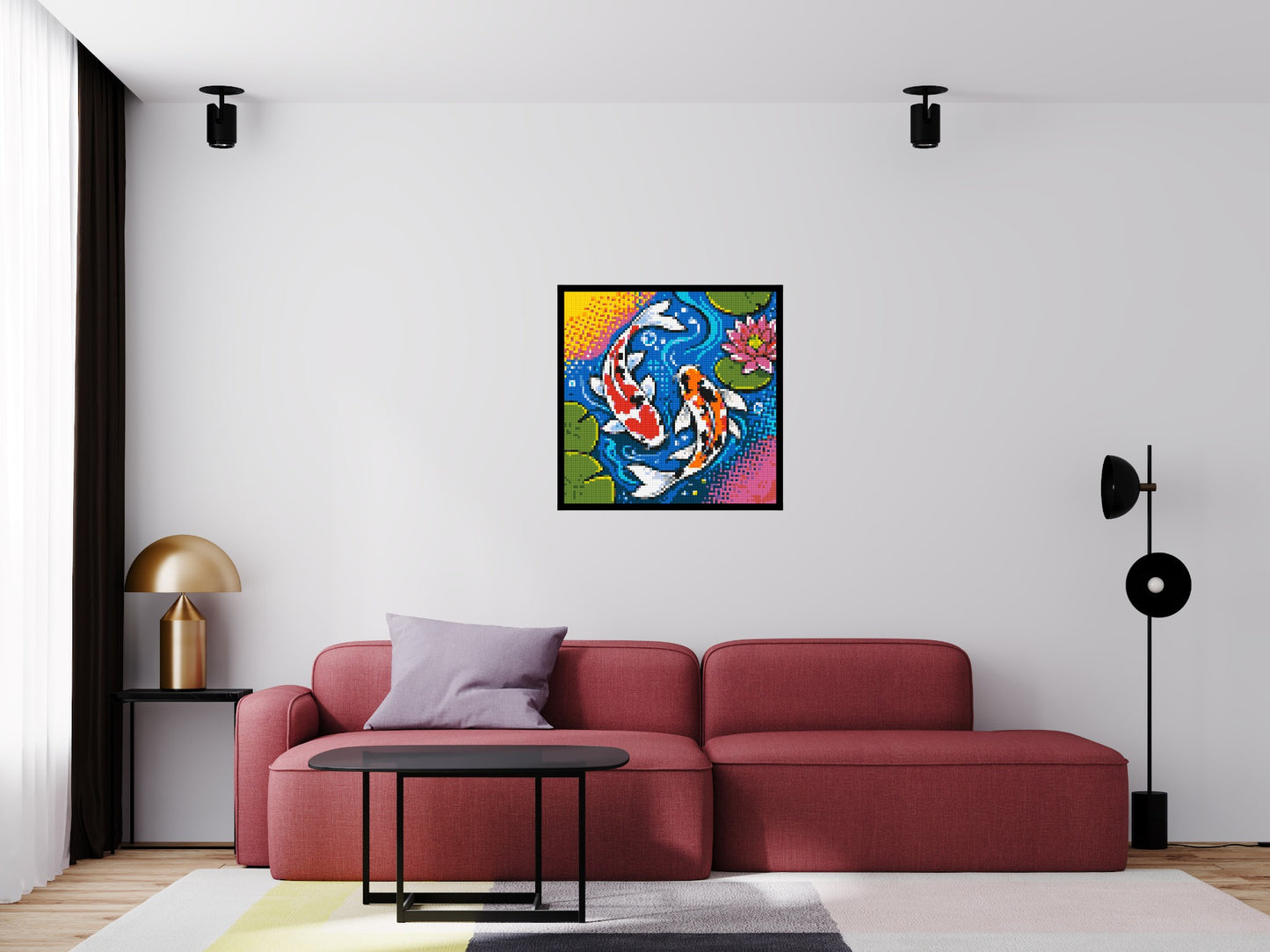 Vibrant Pond Koi Fish with Pink Lotus Blossom - Brick Art Mosaic Kit 4x4 large