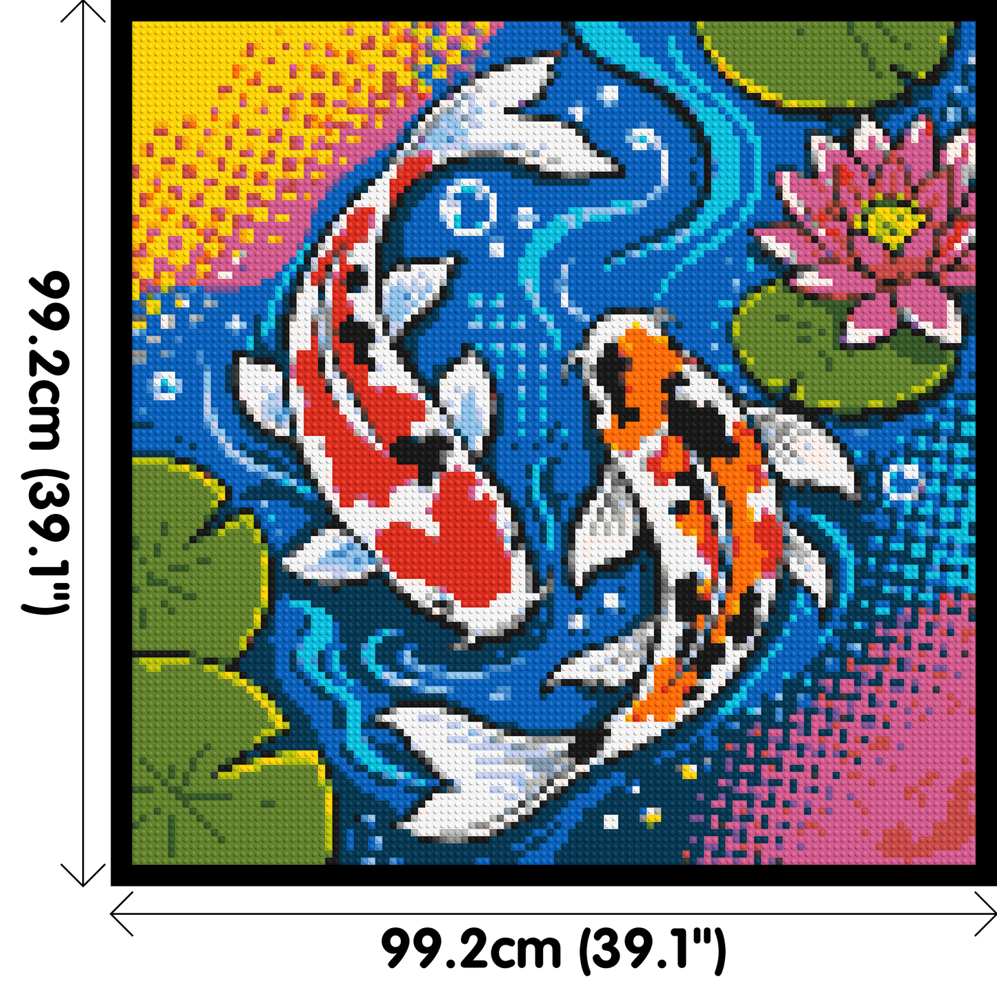 Vibrant Pond Koi Fish with Pink Lotus Blossom - Brick Art Mosaic Kit 5x5 large