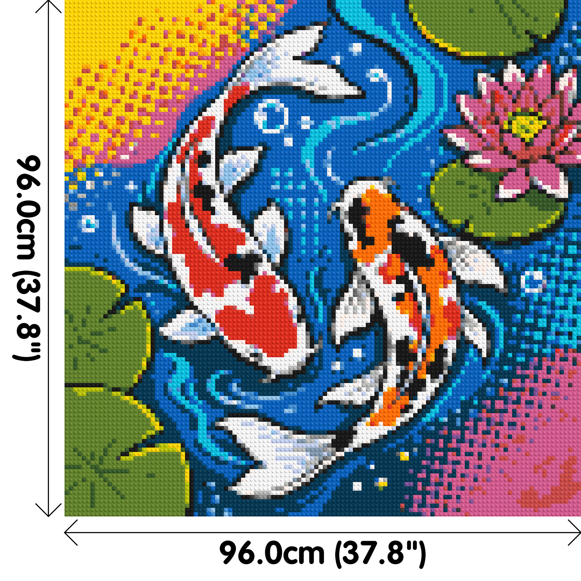 Vibrant Pond Koi Fish with Pink Lotus Blossom - Brick Art Mosaic Kit 5x5 dimensions