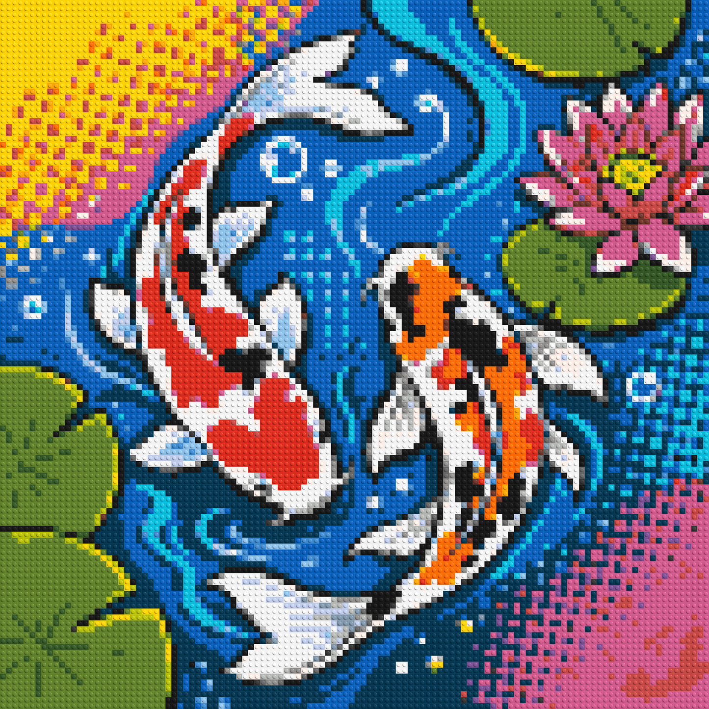 Vibrant Pond Koi Fish with Pink Lotus Blossom - Brick Art Mosaic Kit 5x5 large