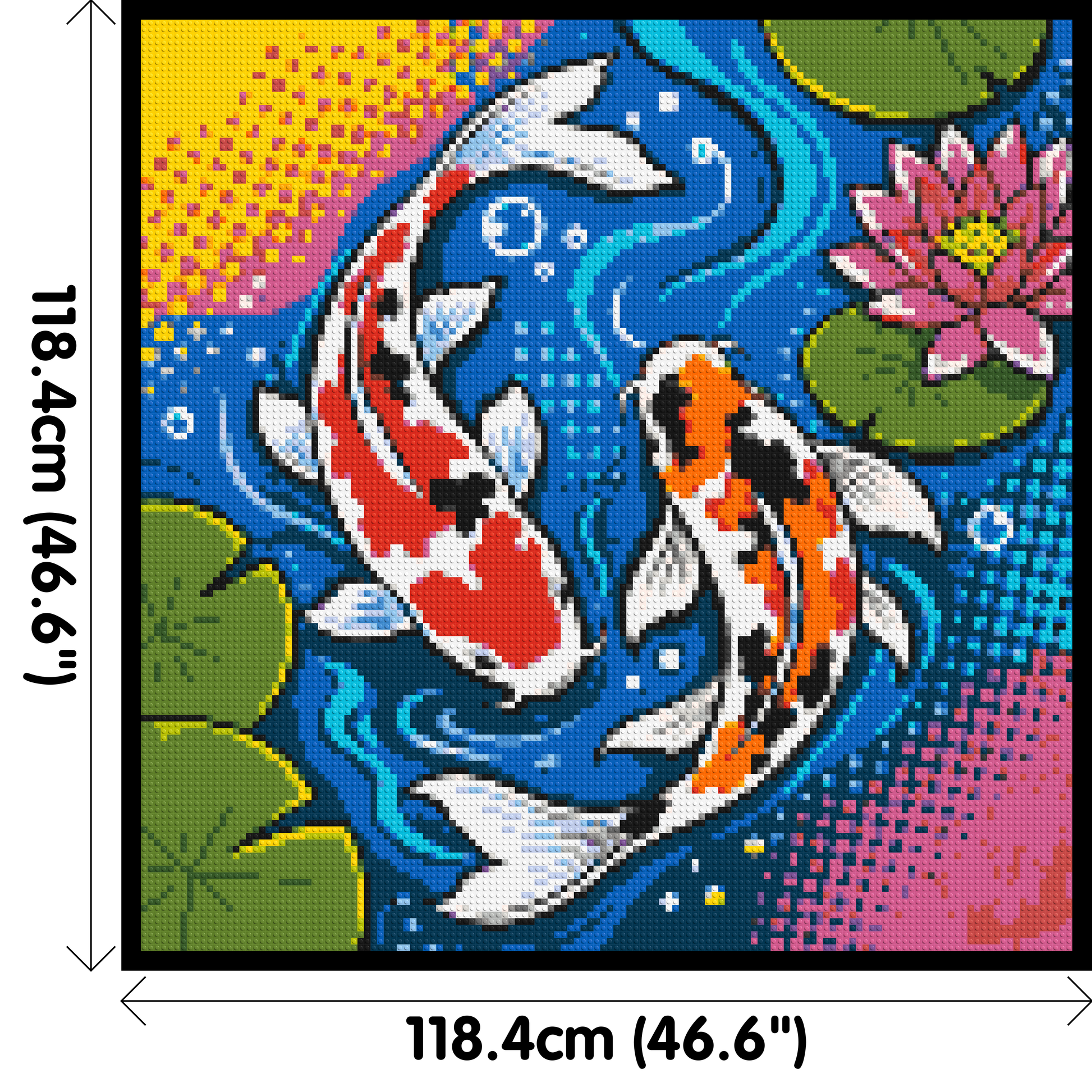 Vibrant Pond Koi Fish with Pink Lotus Blossom - Brick Art Mosaic Kit 6x6 dimensions with frame