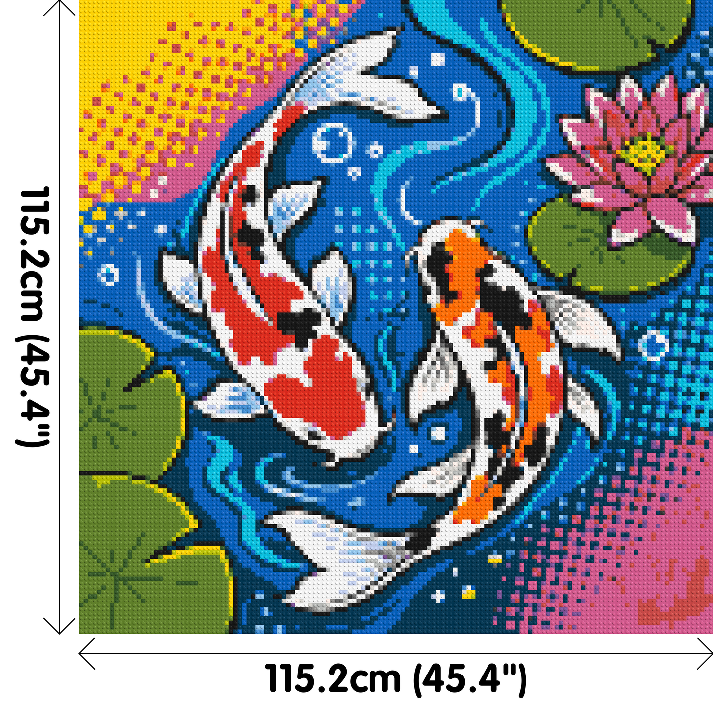 Vibrant Pond Koi Fish with Pink Lotus Blossom - Brick Art Mosaic Kit 6x6 large