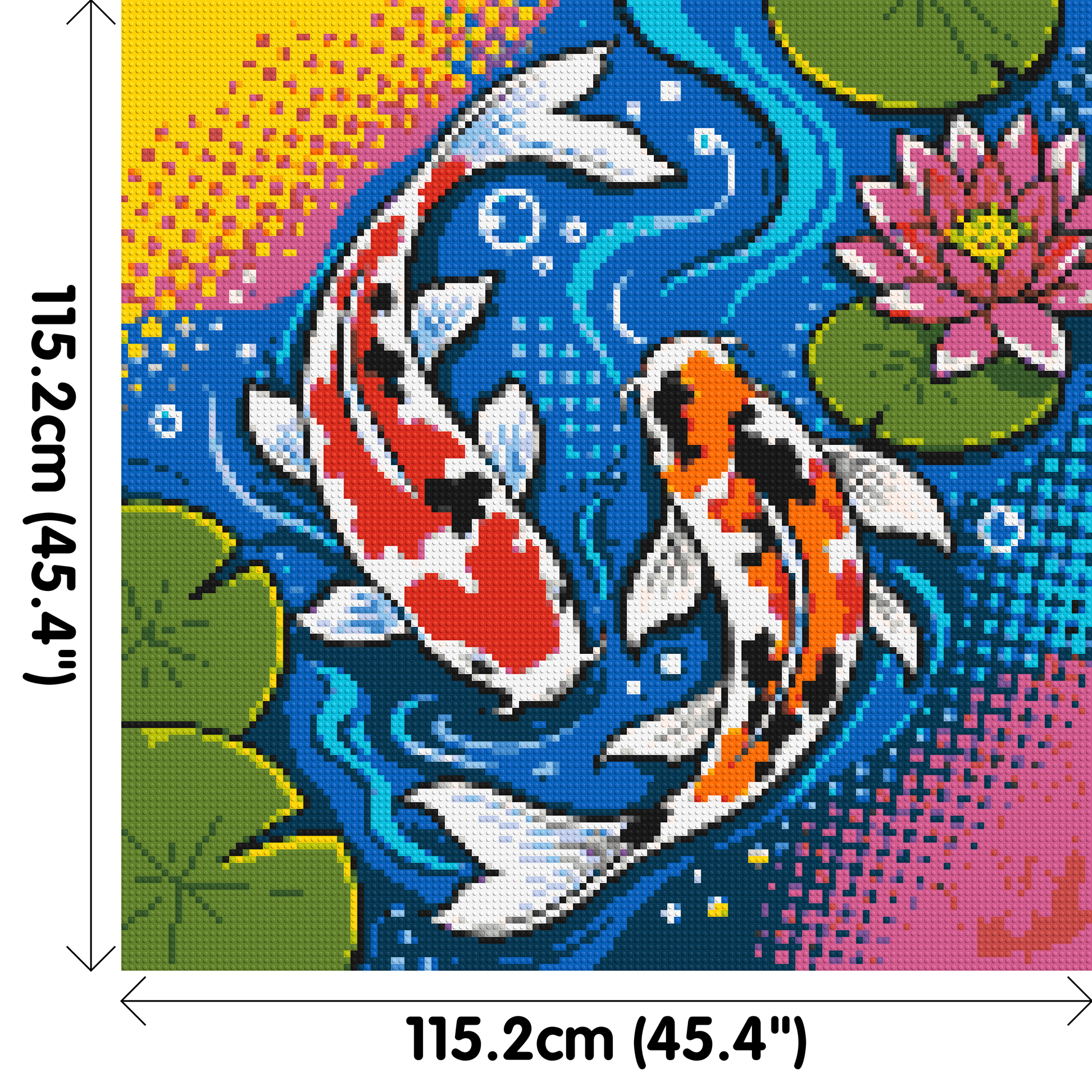Vibrant Pond Koi Fish with Pink Lotus Blossom - Brick Art Mosaic Kit 6x6 dimensions