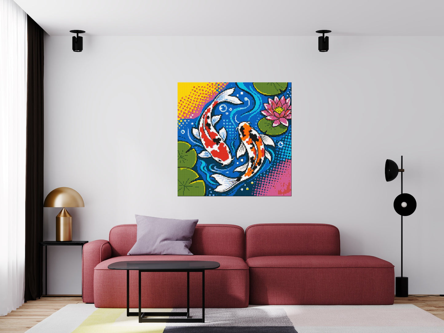 Vibrant Pond Koi Fish with Pink Lotus Blossom - Brick Art Mosaic Kit 6x6 large