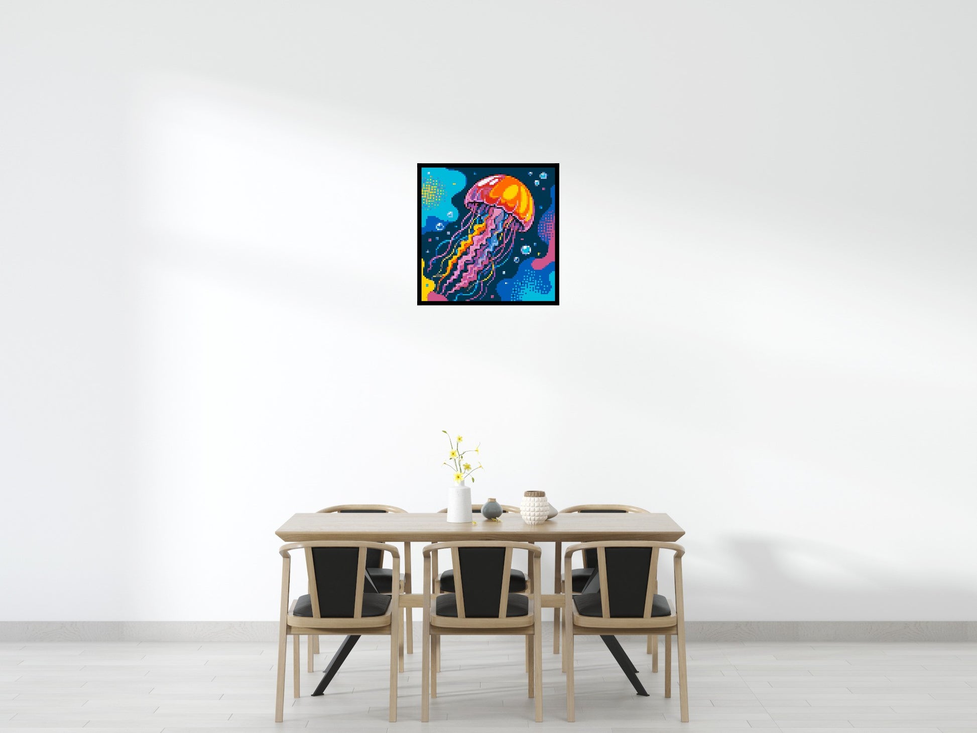 Luminous Deep Sea Jellyfish Pop Art - Brick Art Mosaic Kit 4x4 scene with frame