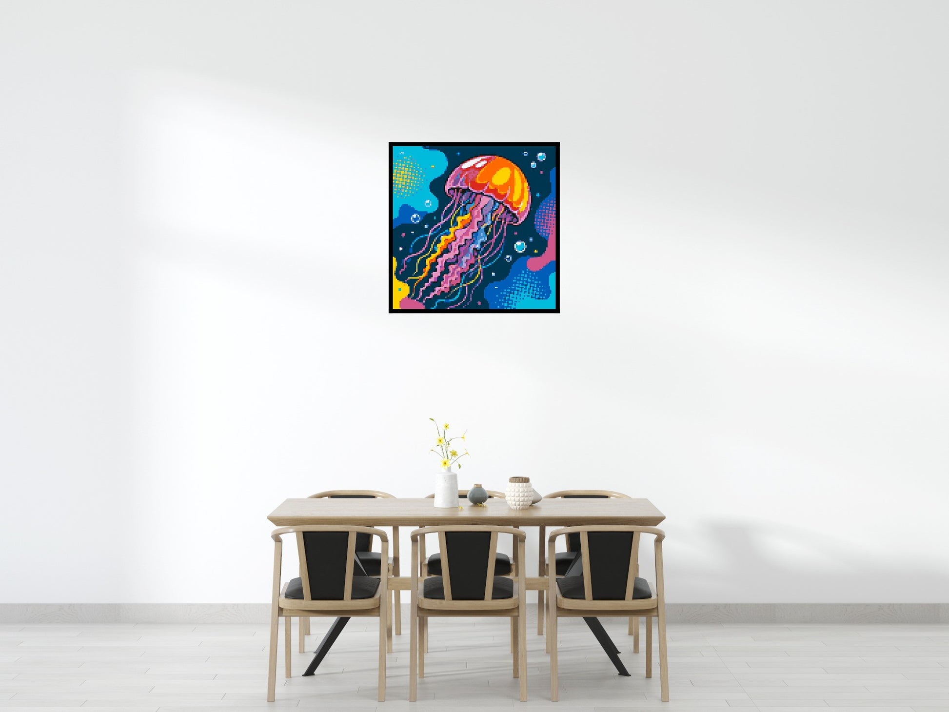 Luminous Deep Sea Jellyfish Pop Art - Brick Art Mosaic Kit 5x5 scene with frame