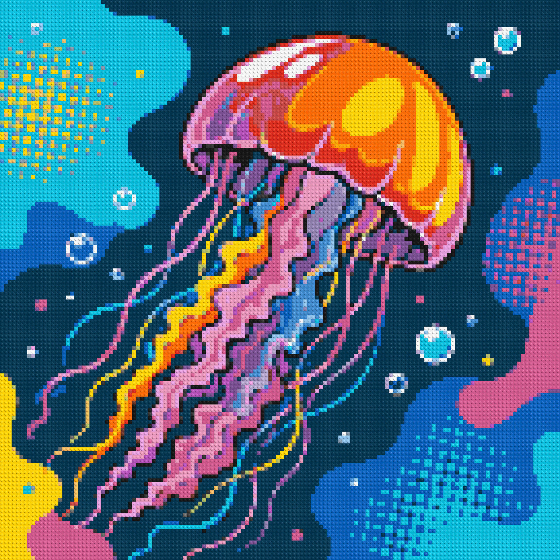 Luminous Deep Sea Jellyfish Pop Art - Brick Art Mosaic Kit 6x6 large