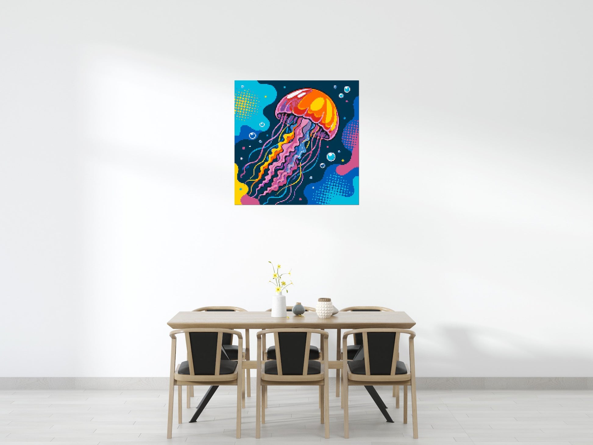 Luminous Deep Sea Jellyfish Pop Art - Brick Art Mosaic Kit 6x6 scene