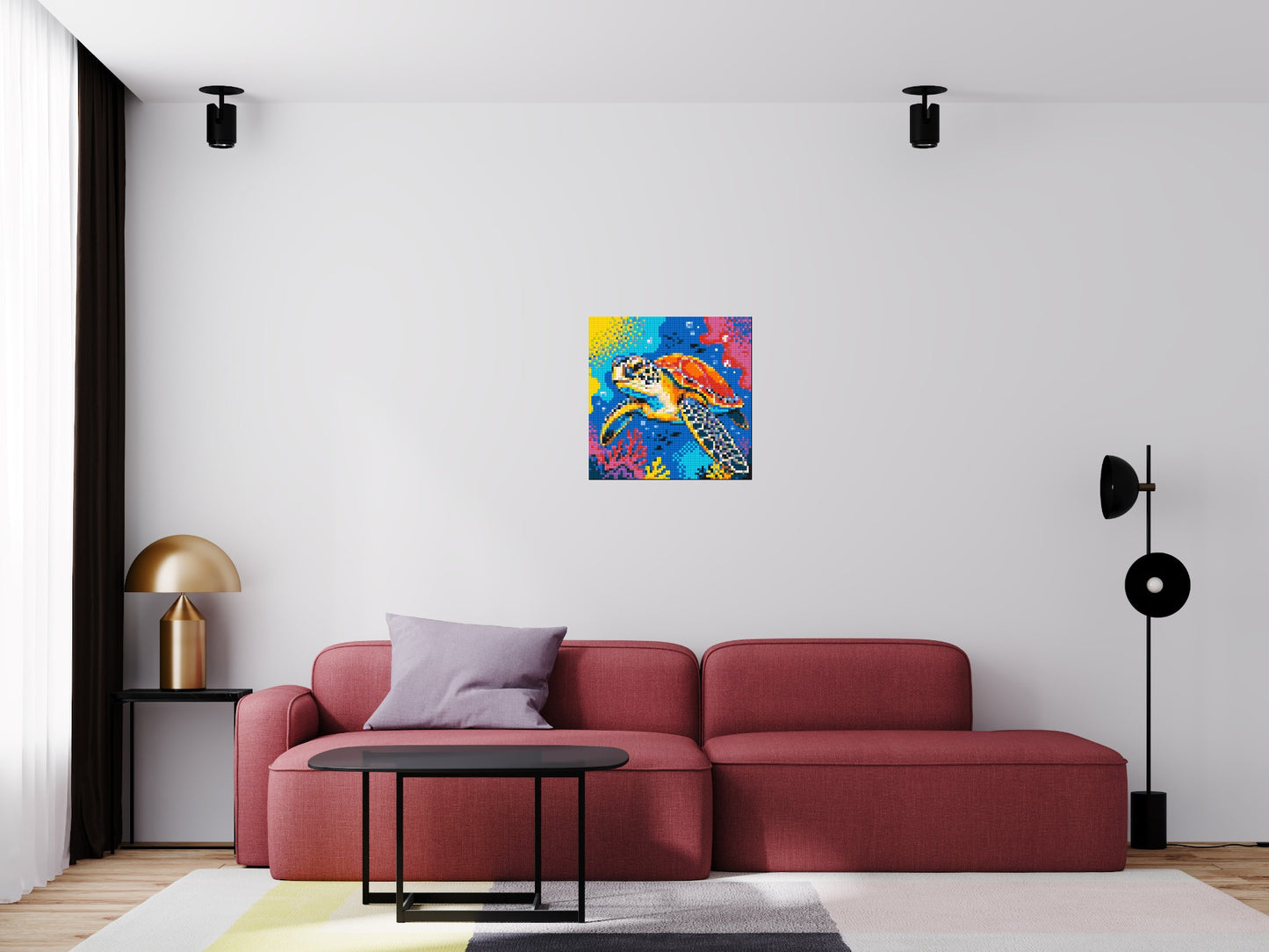 Vibrant Coral Reef Sea Turtle Pop Art - Brick Art Mosaic Kit 3x3 large