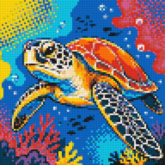 Vibrant Coral Reef Sea Turtle Pop Art - Brick Art Mosaic Kit 4x4 large