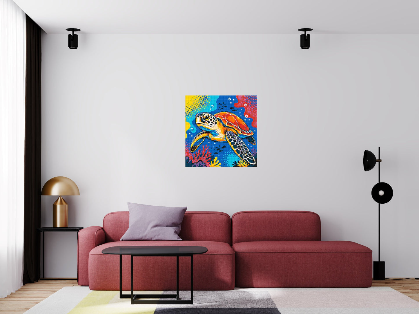 Vibrant Coral Reef Sea Turtle Pop Art - Brick Art Mosaic Kit 4x4 large
