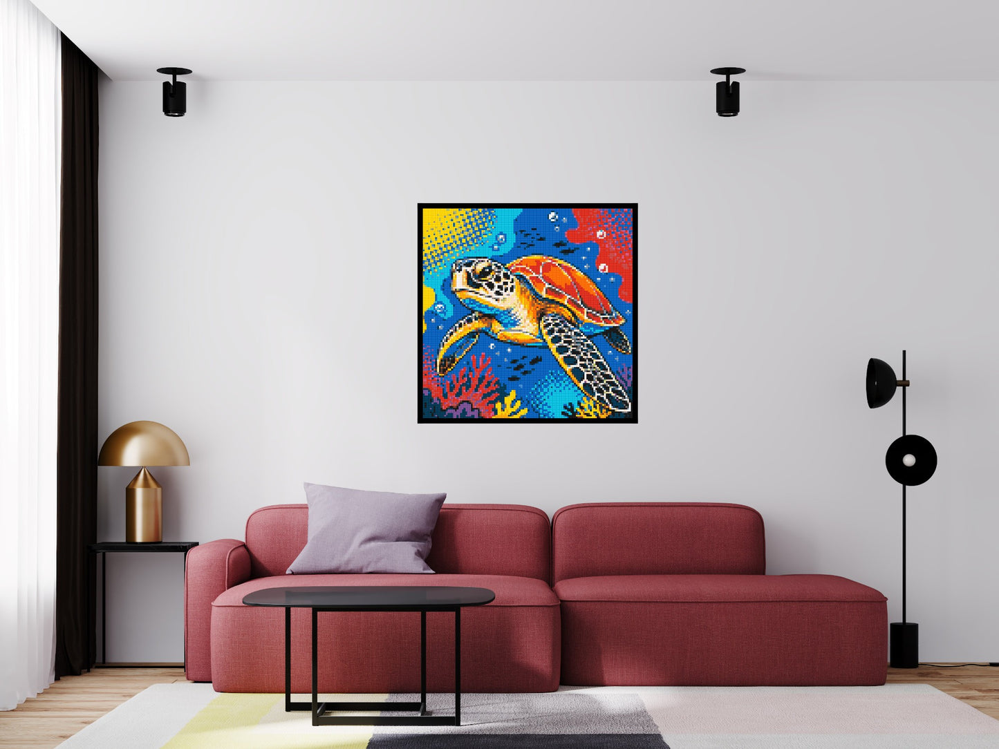 Vibrant Coral Reef Sea Turtle Pop Art - Brick Art Mosaic Kit 5x5 large