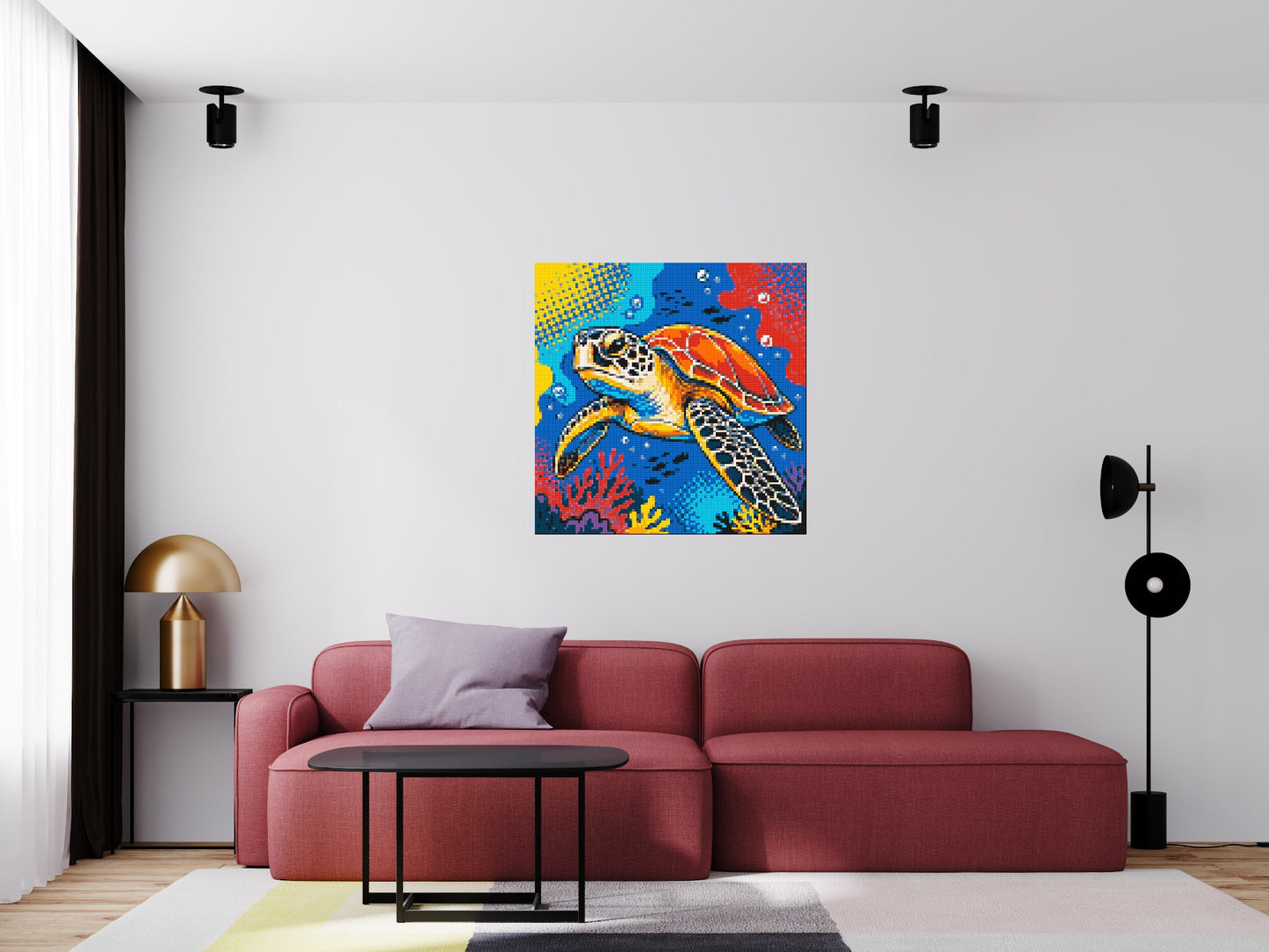Vibrant Coral Reef Sea Turtle Pop Art - Brick Art Mosaic Kit 5x5 large