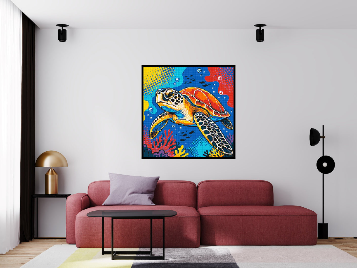 Vibrant Coral Reef Sea Turtle Pop Art - Brick Art Mosaic Kit 6x6 large