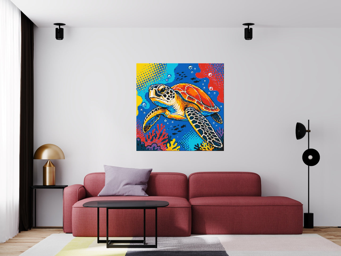 Vibrant Coral Reef Sea Turtle Pop Art - Brick Art Mosaic Kit 6x6 large