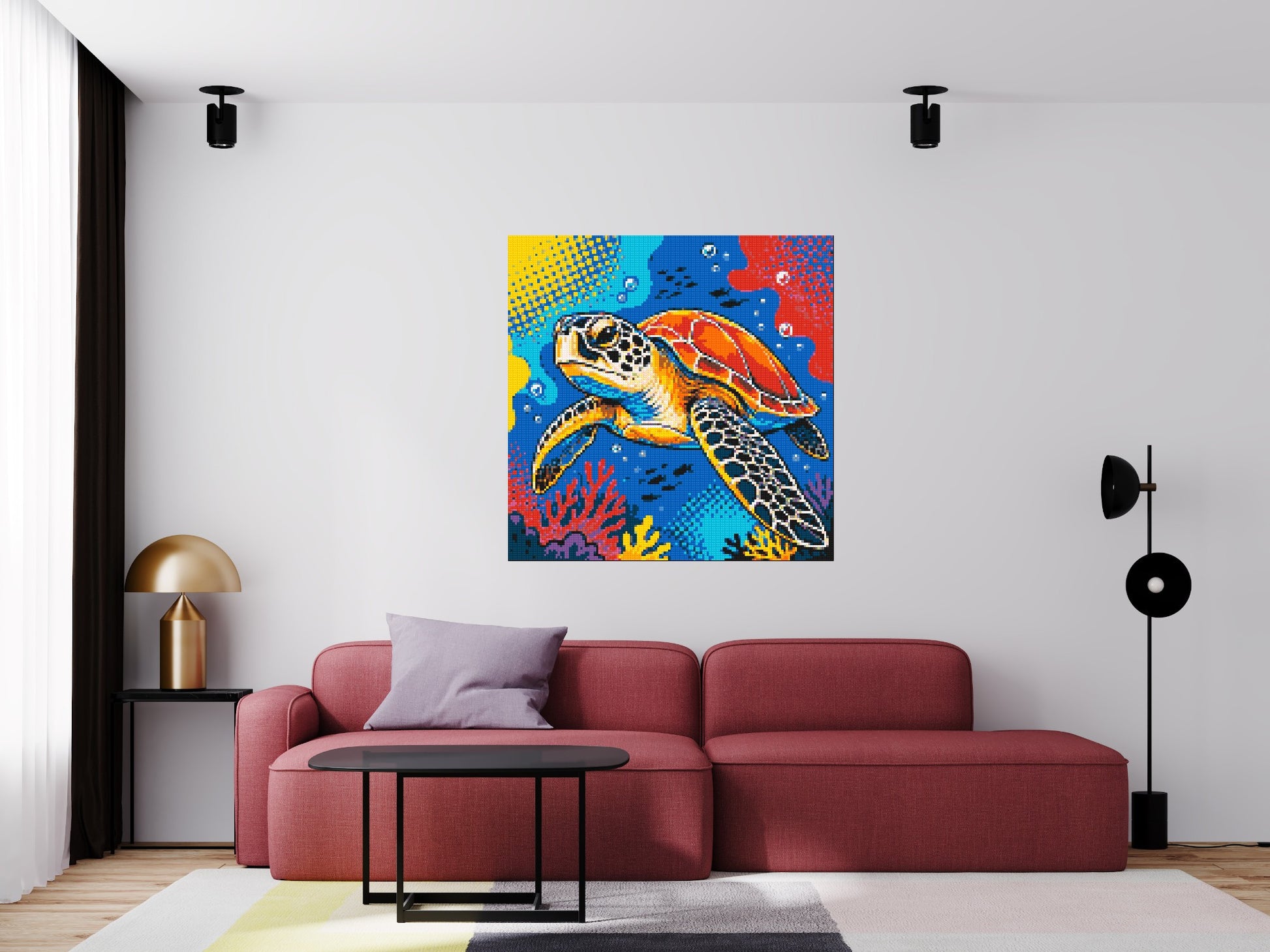 Vibrant Coral Reef Sea Turtle Pop Art - Brick Art Mosaic Kit 6x6 scene