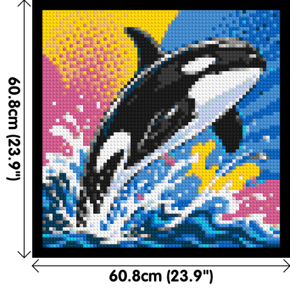 Leaping Orca Whale Comic Pop Art - Brick Art Mosaic Kit 3x3 large