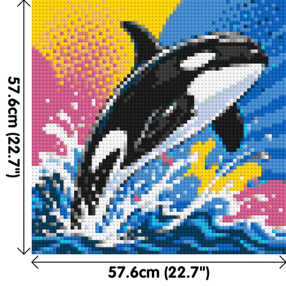 Leaping Orca Whale Comic Pop Art - Brick Art Mosaic Kit 3x3 large