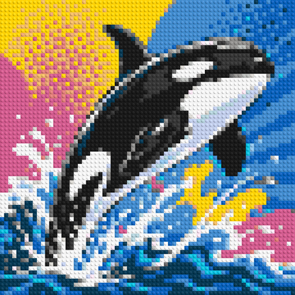 Leaping Orca Whale Comic Pop Art - Brick Art Mosaic Kit 3x3 large