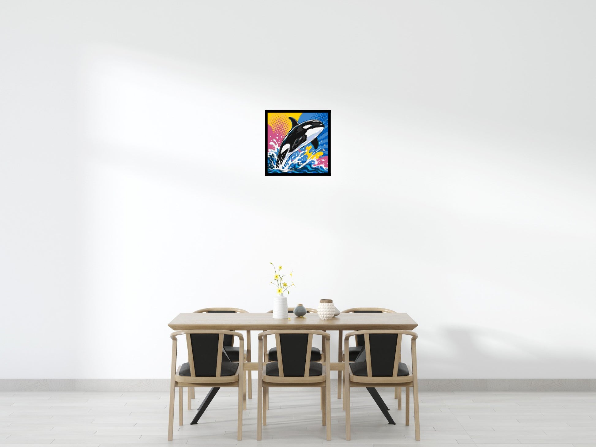 Leaping Orca Whale Comic Pop Art - Brick Art Mosaic Kit 3x3 scene with frame