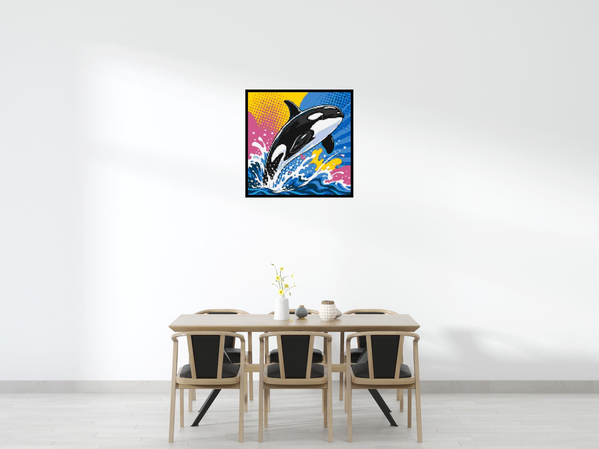 Leaping Orca Whale Comic Pop Art - Brick Art Mosaic Kit 5x5 scene with frame