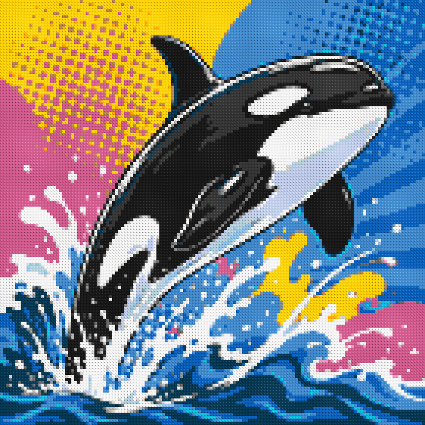 Leaping Orca Whale Comic Pop Art - Brick Art Mosaic Kit 6x6 large