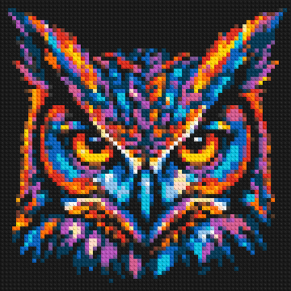Psychedelic Neon Owl Face Pop Art - Brick Art Mosaic Kit 3x3 large