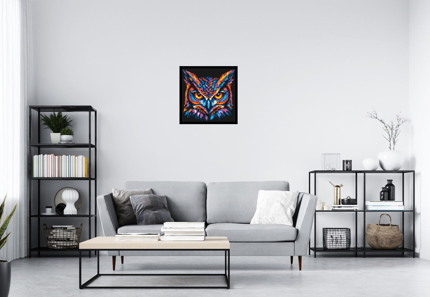 Psychedelic Neon Owl Face Pop Art - Brick Art Mosaic Kit 3x3 large
