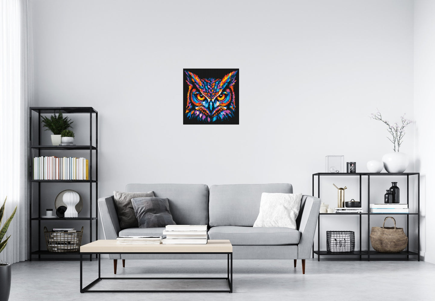 Psychedelic Neon Owl Face Pop Art - Brick Art Mosaic Kit 3x3 large