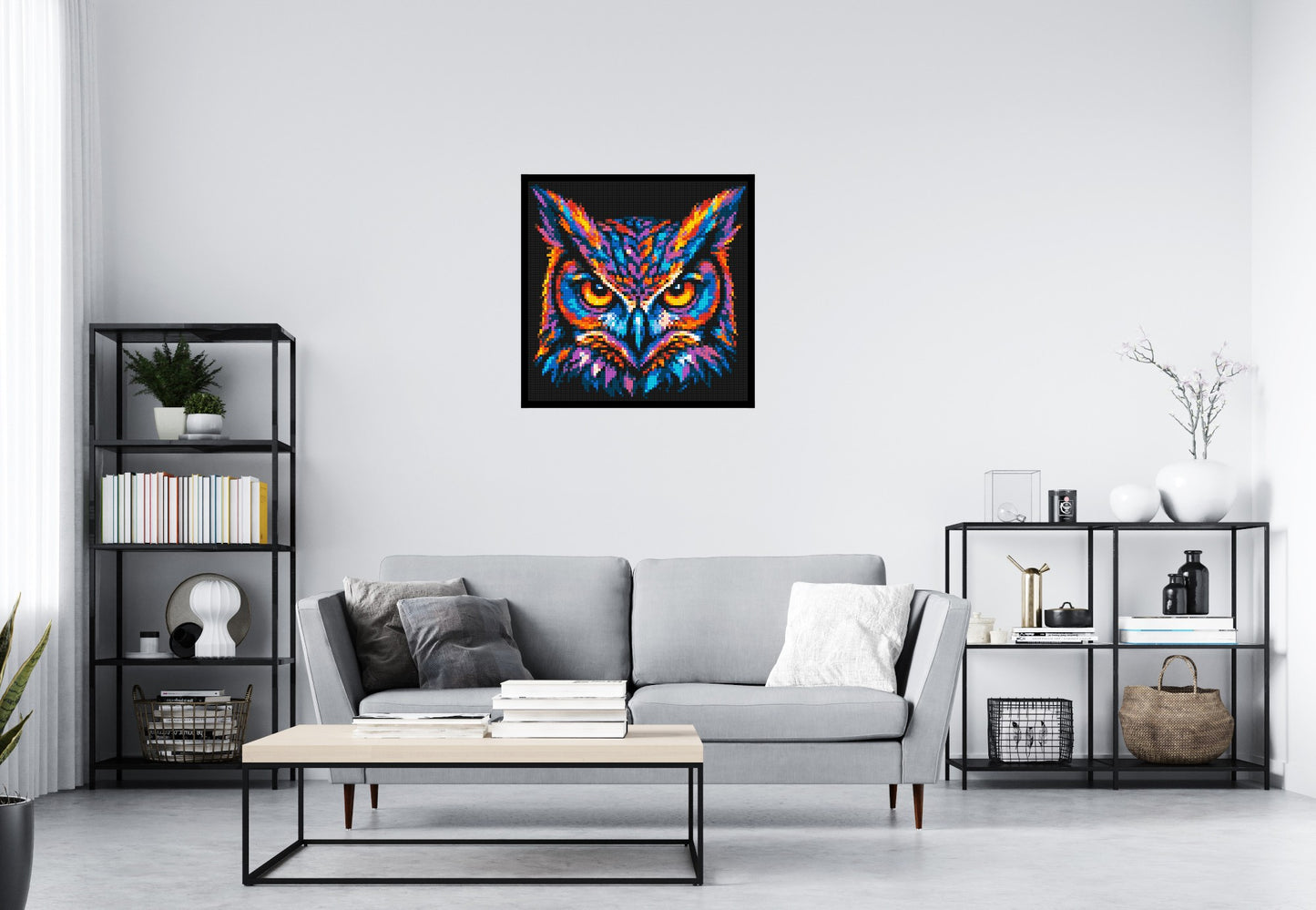 Psychedelic Neon Owl Face Pop Art - Brick Art Mosaic Kit 4x4 large