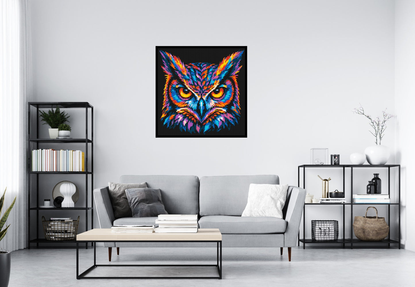 Psychedelic Neon Owl Face Pop Art - Brick Art Mosaic Kit 5x5 large