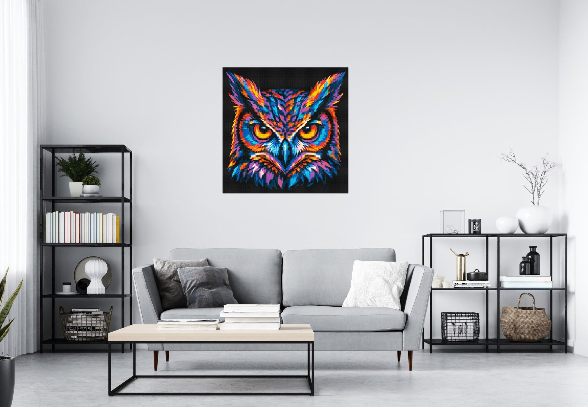 Psychedelic Neon Owl Face Pop Art - Brick Art Mosaic Kit 5x5 scene